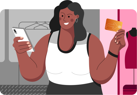 Colaboradora feliz com cartão